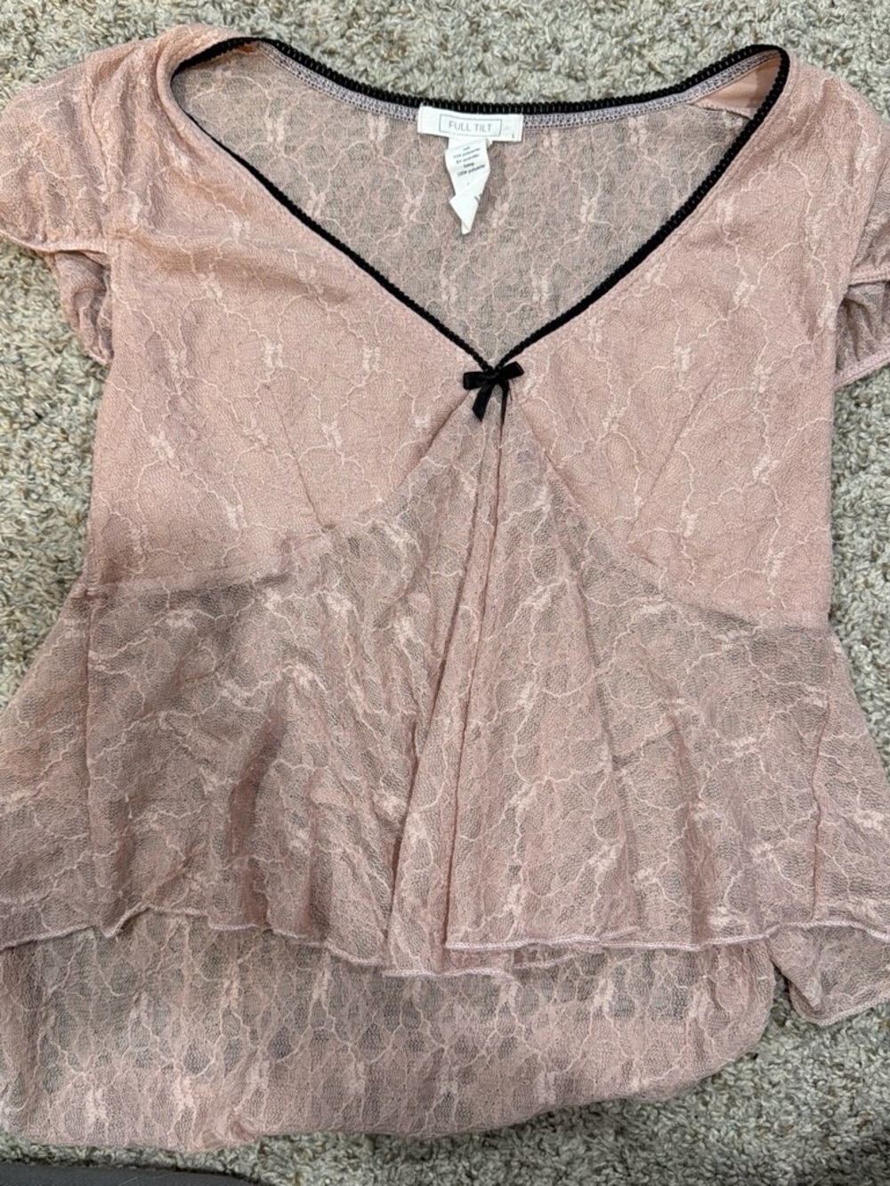 Full Tilt Pink Lace Babydoll Top Black Bow Y2K Coquette Size L